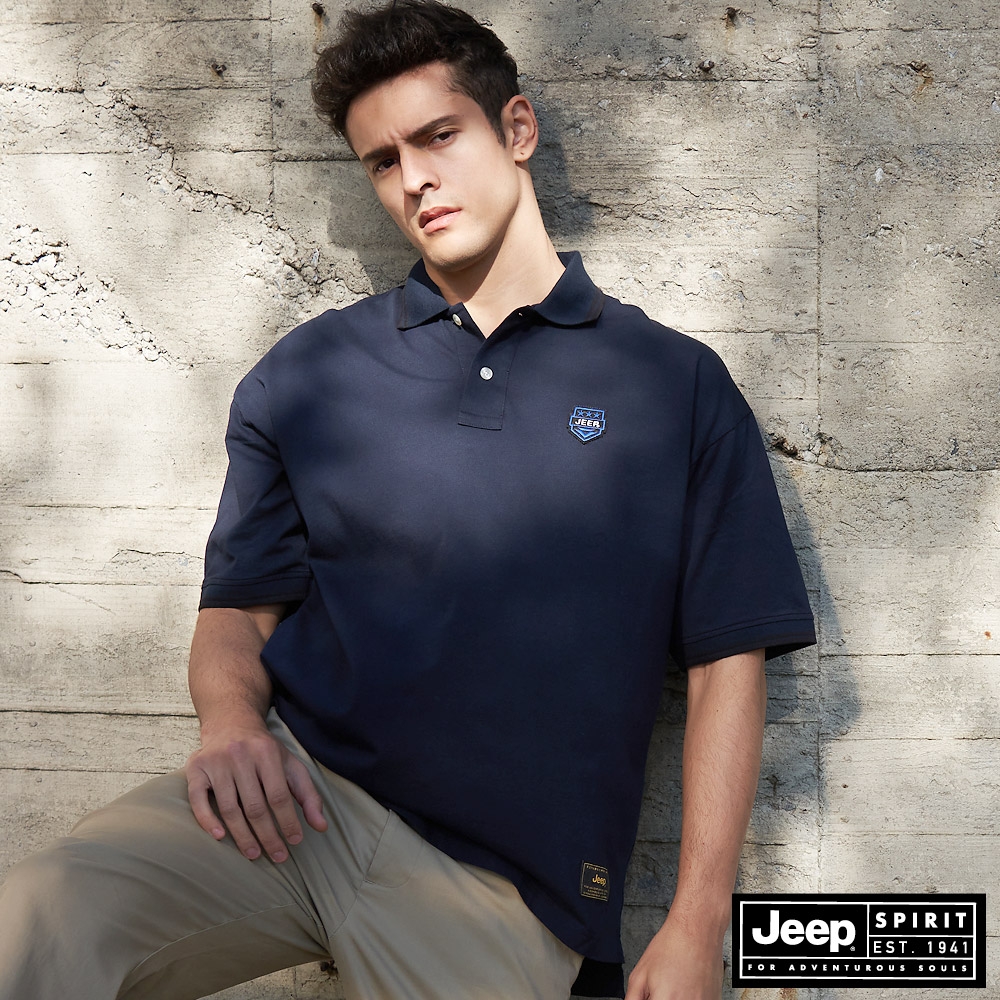 Jeep 男裝 簡約質感短袖POLO衫-深藍