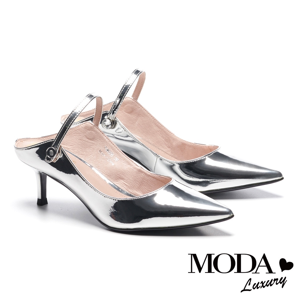 高跟鞋 MODA Luxury 簡約優雅晶鑽兩穿繫帶羊皮尖頭高跟鞋－銀