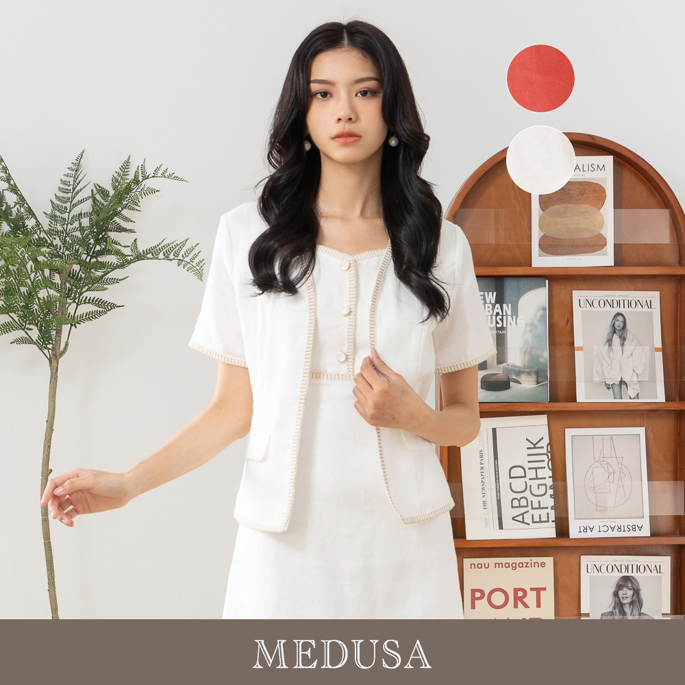 現貨【MEDUSA 曼度莎】小香風滾邊亞麻外套 - 2色（M-XL）｜女外套 罩衫 小外套 涼感