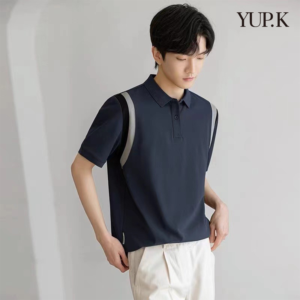 YUP.K 拼接設計感質感POLO衫(KDTY-A06) (藍色)