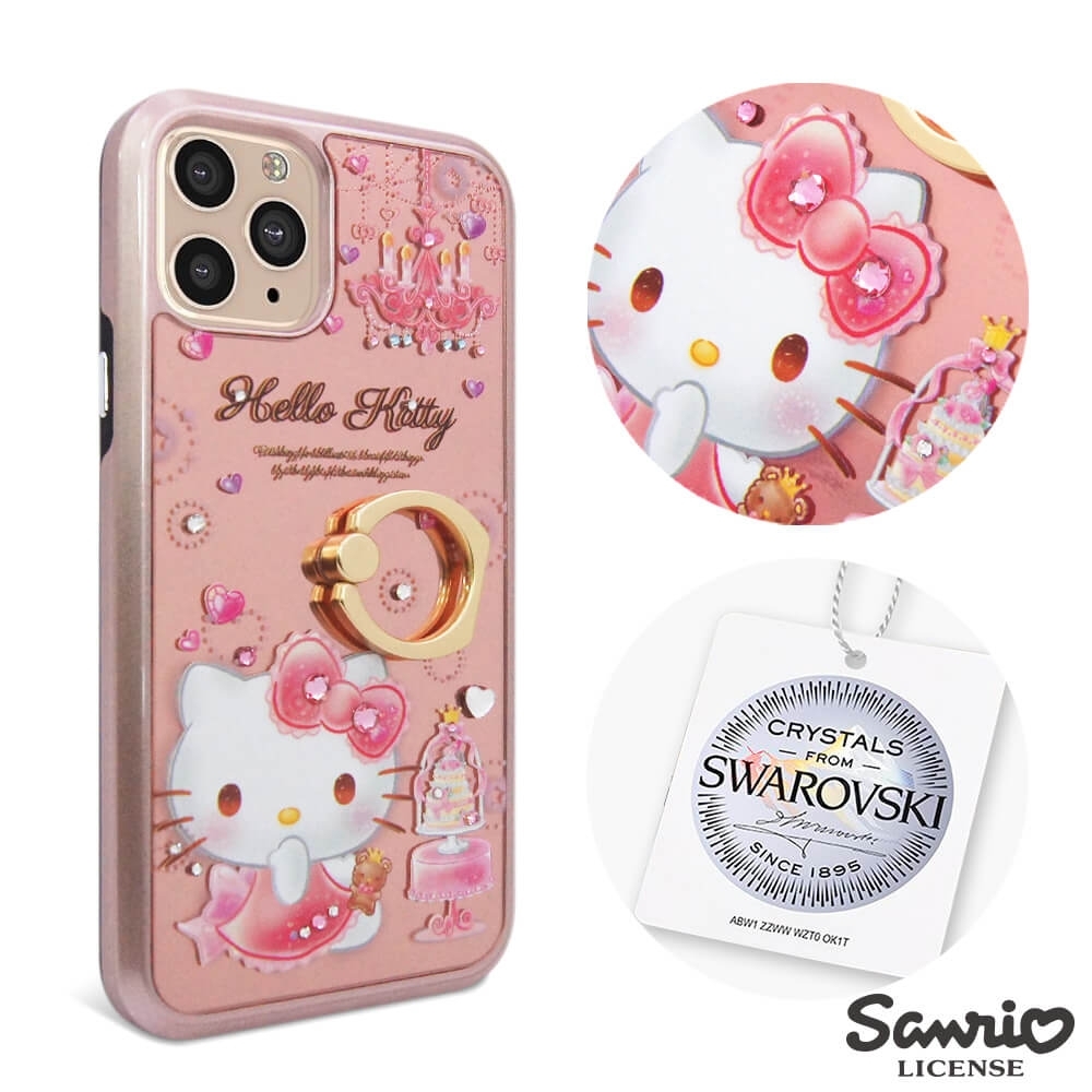 三麗鷗 Kitty iPhone 11 Pro 施華彩鑽全包鏡面指環雙料手機殼-燭光凱蒂