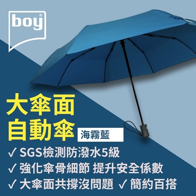 【德國boy】超潑水防風三折自動開收傘_海霧藍