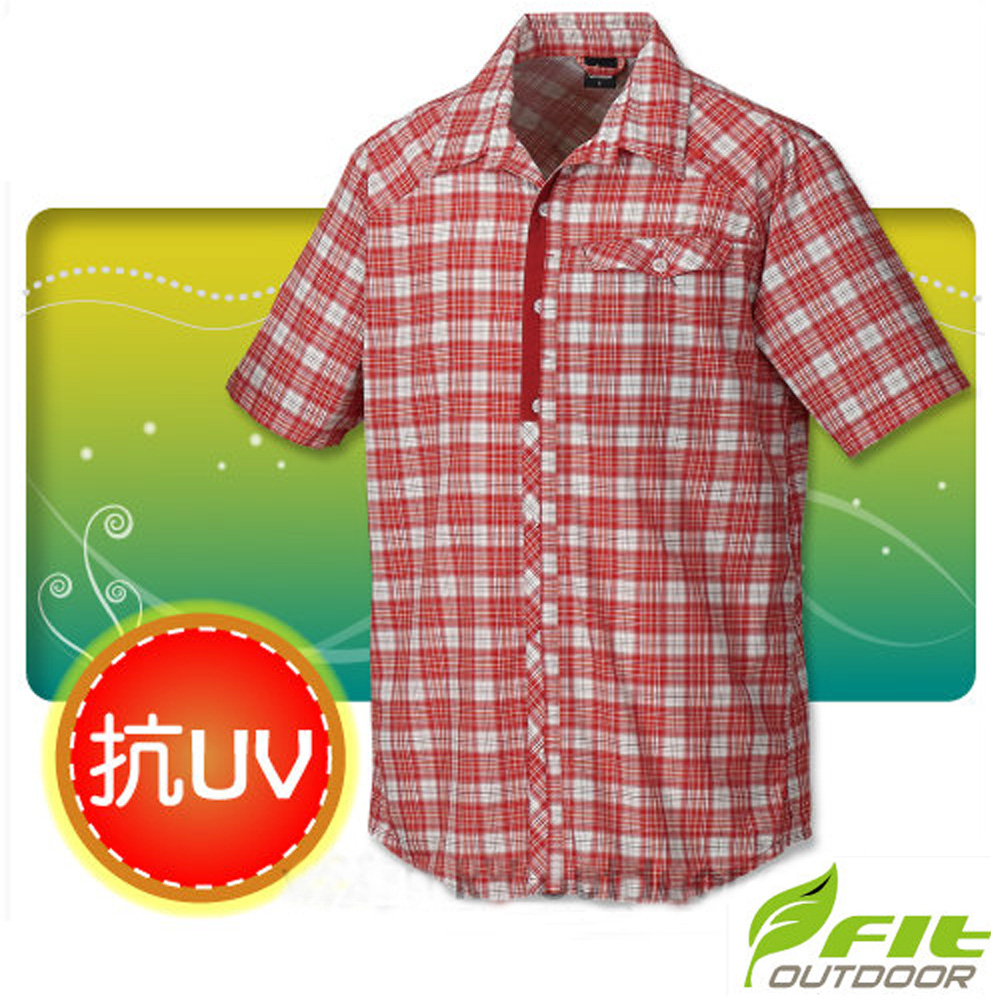 FIT 男新款 格紋吸排抗UV短袖襯衫_FS1201 魅力紅