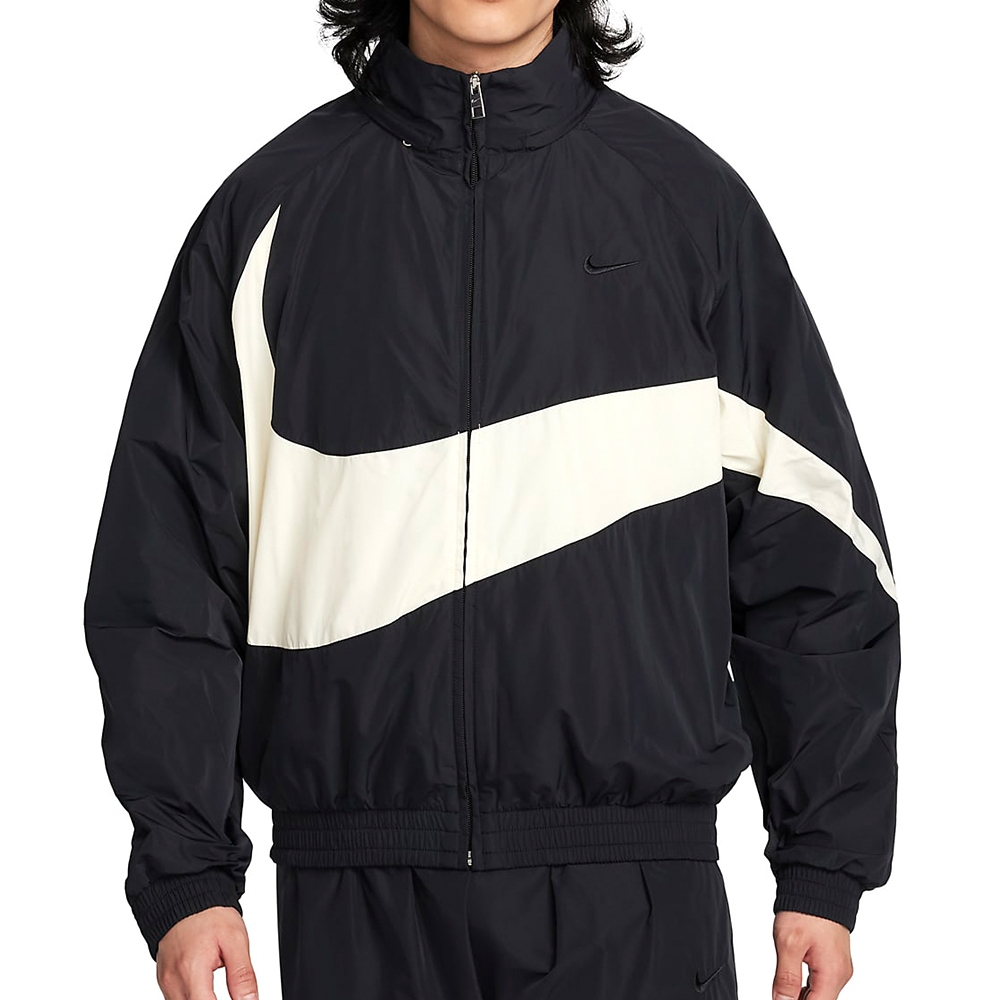 Nike AS M NK Swoosh Jacket 男黑白防潑水大勾風衣立領外套FB7878-010