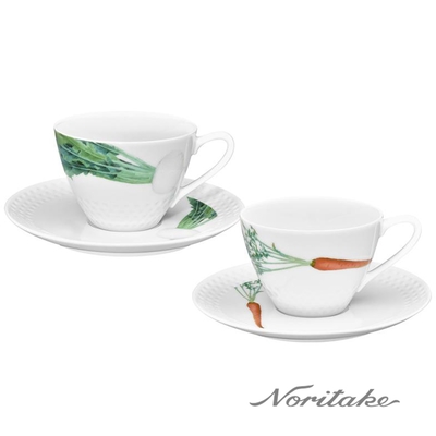 【NORITAKE】京香旬彩白瓷咖啡對杯組 (南瓜/茄子) (紅蘿蔔/白蘿蔔) (野芥菜/青蔥)