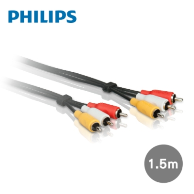 PHILIPS 飛利浦 1.5m 2RCA立體音源線(紅白黃) SWV2532W/10