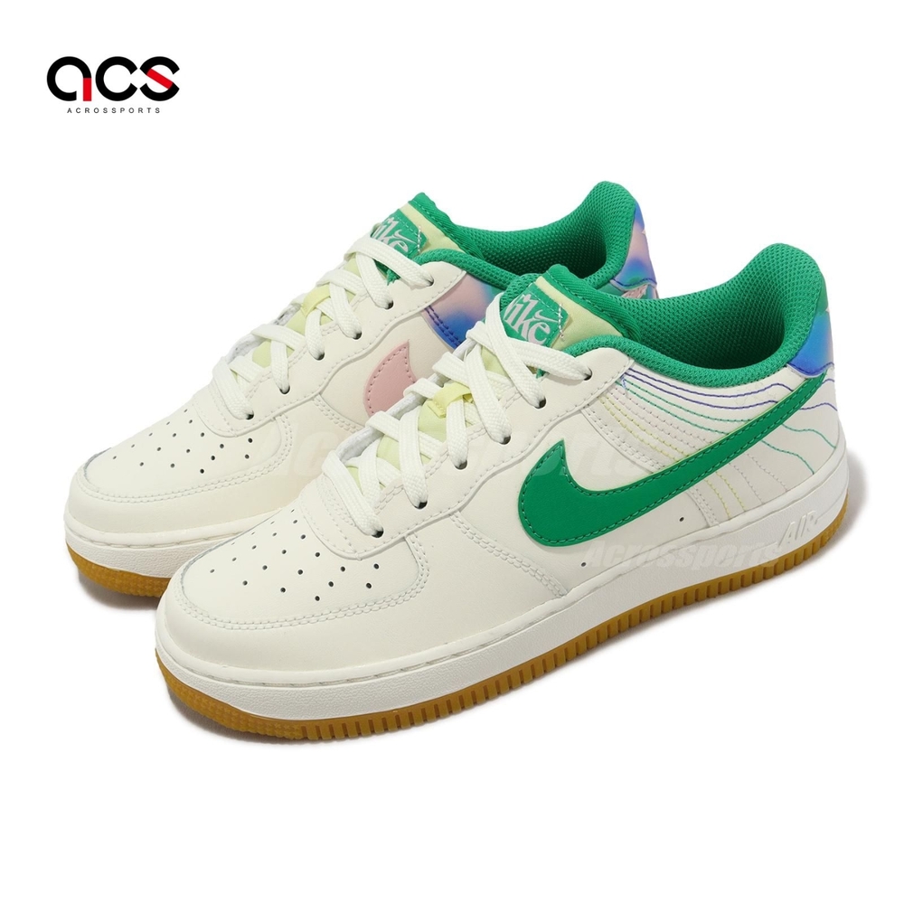 Nike 休閒鞋 Air Force 1 LV8 3 GS 大童 女鞋 米白 綠 粉紅 膠底 AF1 霓虹 FJ7540-100