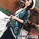 AnnaSofia 瀲灩宮廷風 亮緞面仿絲披肩絲巾圍巾(綠黑系) product thumbnail 1