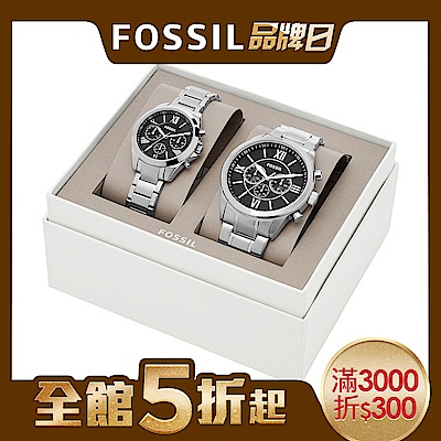 FOSSIL Gift Set 黑色三眼不銹鋼對錶 48mm BQ2146SET
