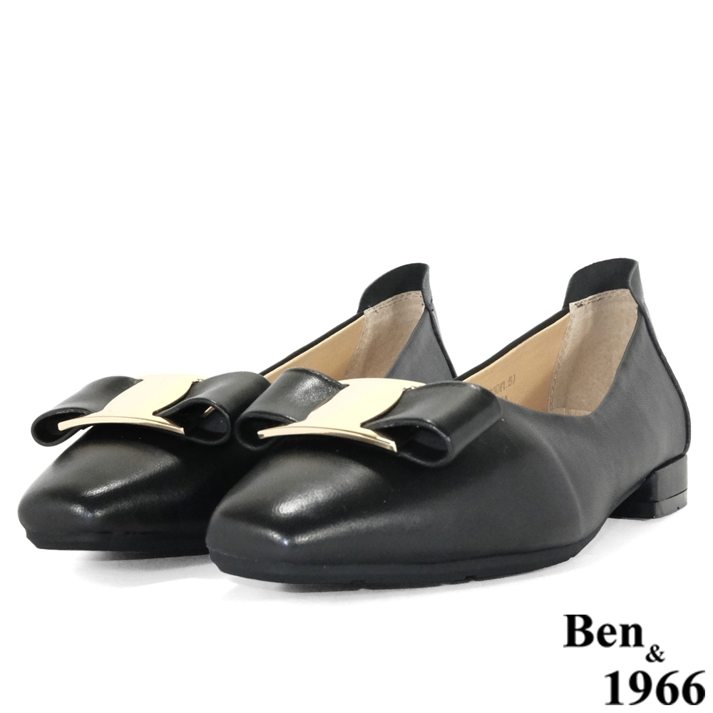 Ben&1966高級頭層羊皮經典低跟包鞋-黑(208191)