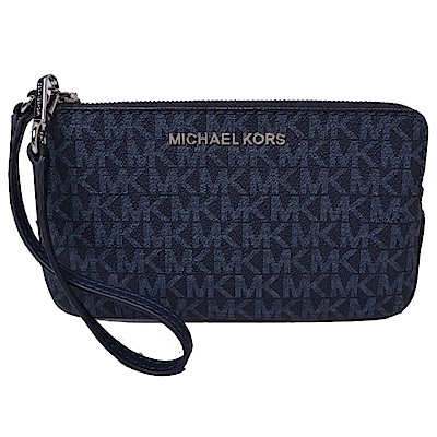 MICHAEL KORS 銀字LOGO防刮皮革滿版大款手拿包-海軍藍