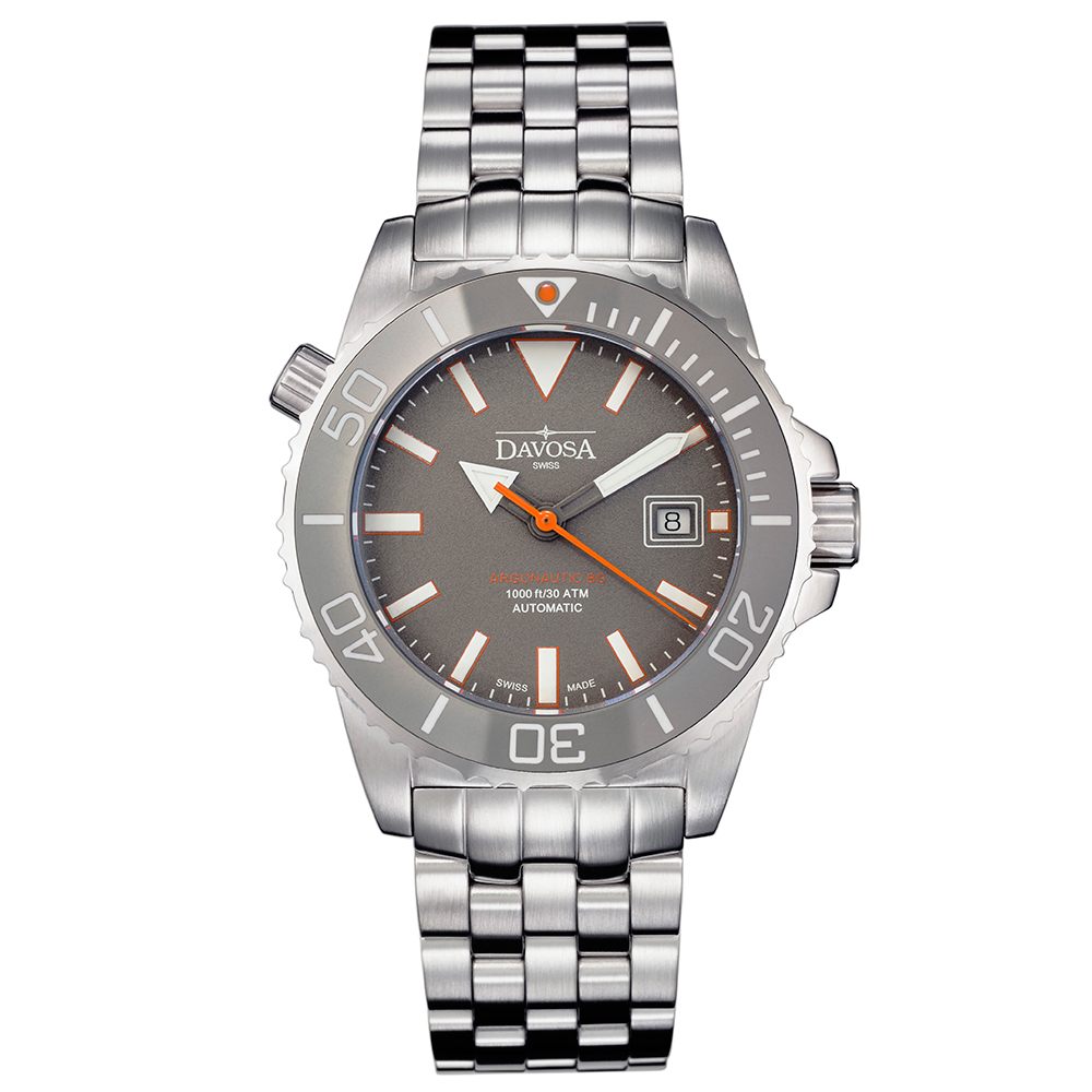 DAVOSA BG 300米排氦氣潛水專用錶-灰x不鏽鋼錶帶/42mm