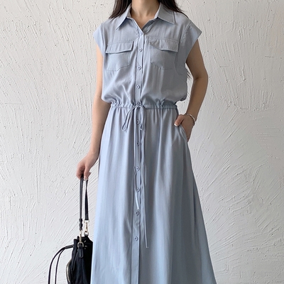 【KISSDIAMOND】日系設計感無袖翻領連身洋裝(KDD-7362)