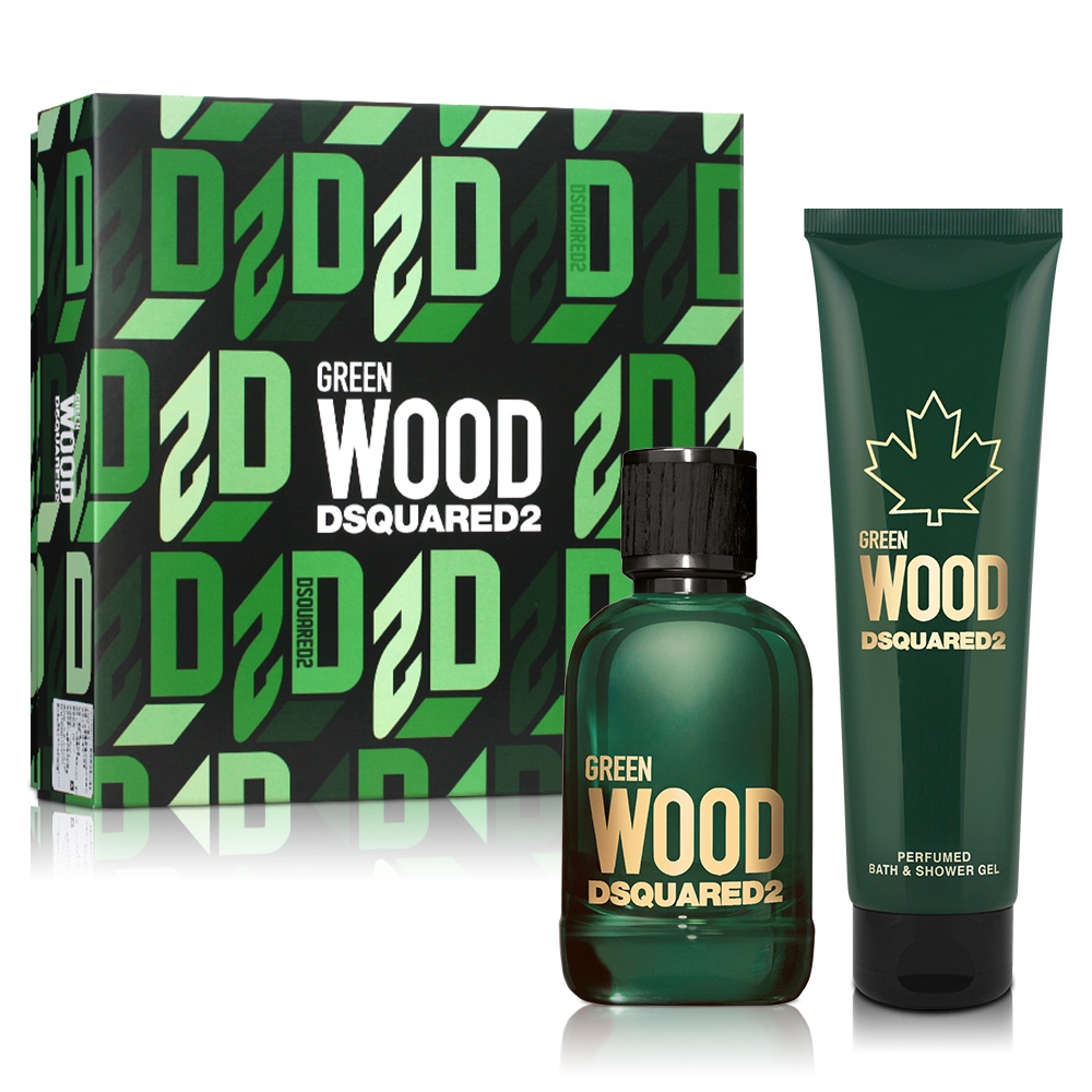 DSQUARED2 GREEN WOOD 心動綠男性淡香水禮盒(淡香水100ml+沐浴精150ml)-贈隨機紙袋