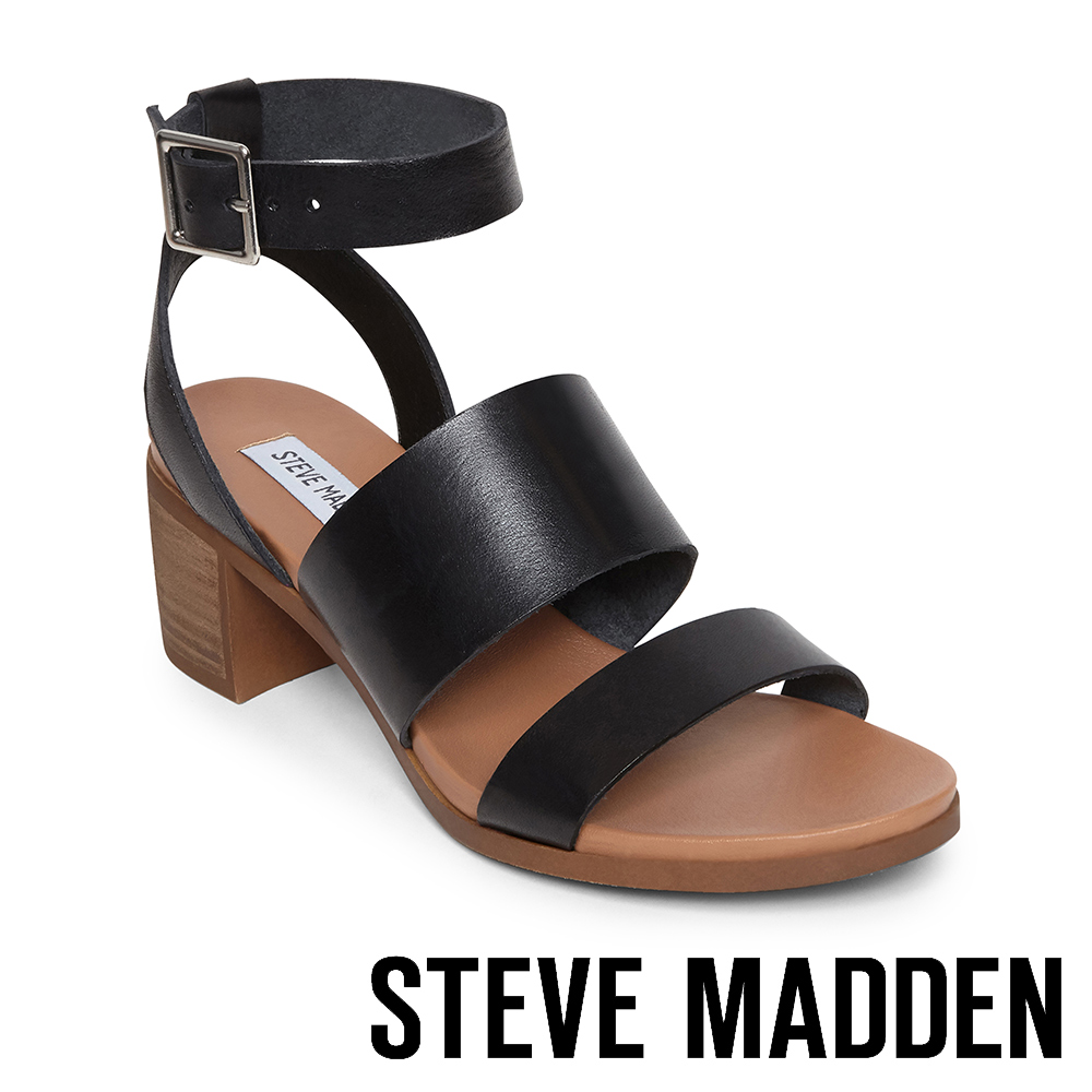 STEVE MADDEN- ALEX 真皮二字繫帶涼鞋-黑色