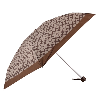 COACH 滿版LOGO拚色晴雨傘(深卡其X咖邊)