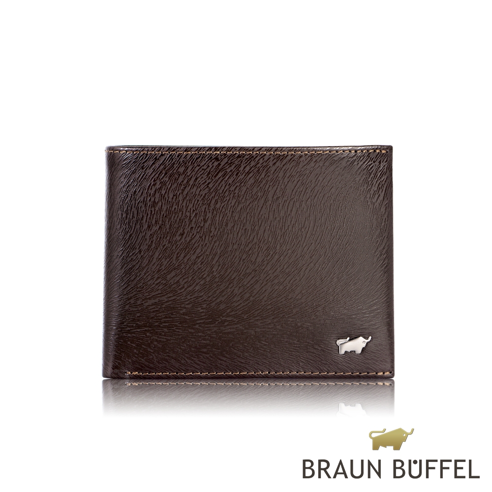 【BRAUN BUFFEL 德國小金牛】台灣總代理 提貝里烏斯III 12卡中間翻透明窗短夾-黑檀木色/BF392-317-ENY