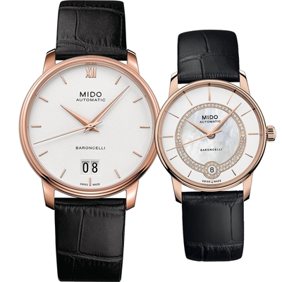 MIDO 美度 BARONCELLI 永恆系列 古典藝術機械對錶-M0274263601800+M0378073603100