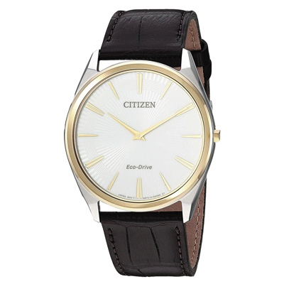 CITIZEN 光動能魅力四射時尚皮革腕錶-咖啡X白(AR3074-03A)/37mm