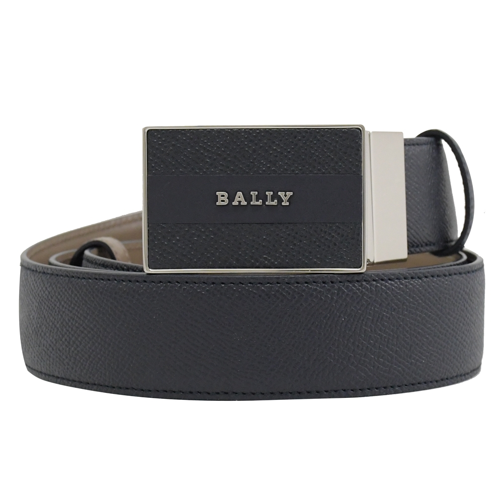 BALLY OLIVER 經典牛皮扣式雙面皮帶(深藍/卡其)