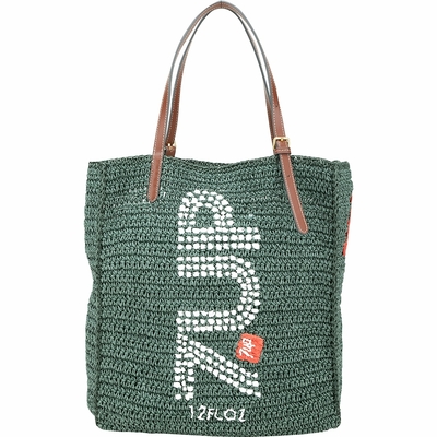 ANYA HINDMARCH Anya Brands 7Up 拉菲草紙編織托特包(綠色)