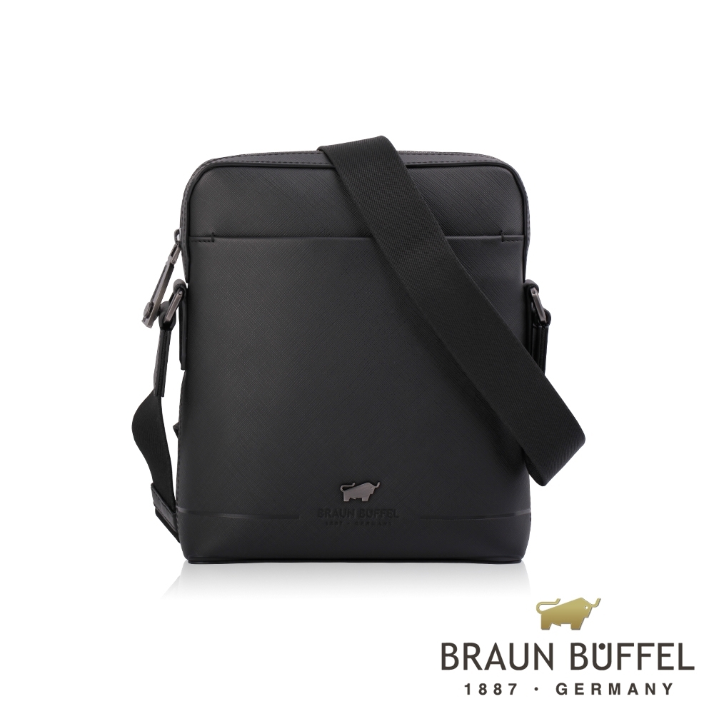 【BRAUN BUFFEL 德國小金牛】台灣總代理 格瑞克 直立斜背包-黑色/BF338-17-BK