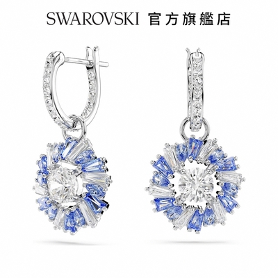 SWAROVSKI 施華洛世奇 Idyllia 水滴形耳環, 花朵, 藍色, 鍍白金色