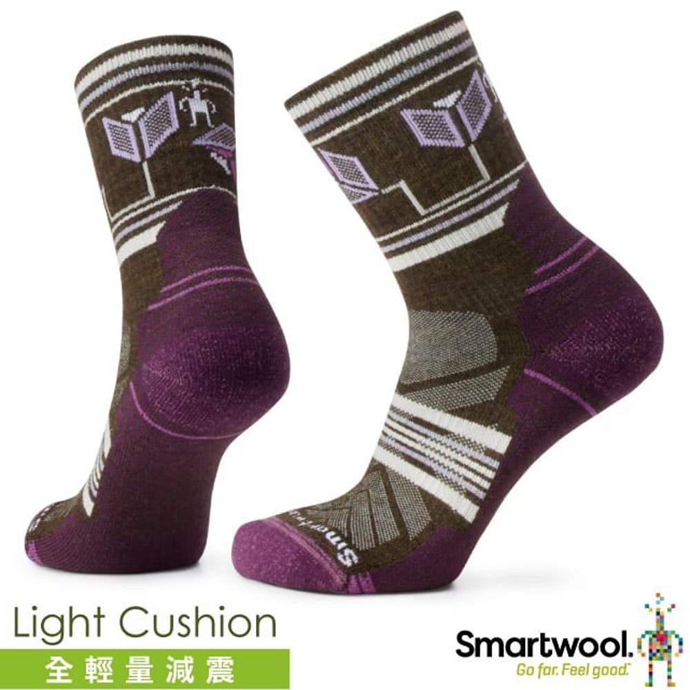 【SmartWool】女 美麗諾羊毛 機能戶外全輕量減震中筒襪-城堡印花(2雙入)_SW002178-D11 軍風橄綠