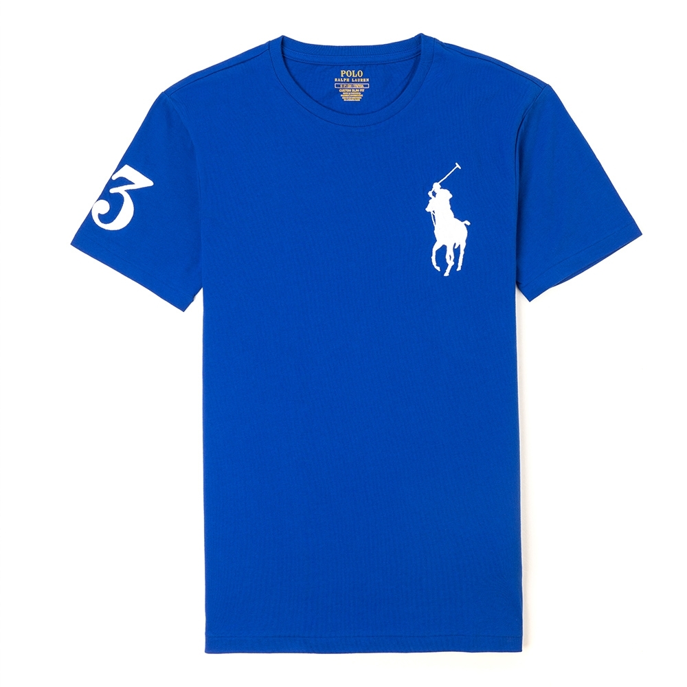 Polo Ralph Lauren 年度熱銷刺繡大馬圓領短袖素面T恤-藍色