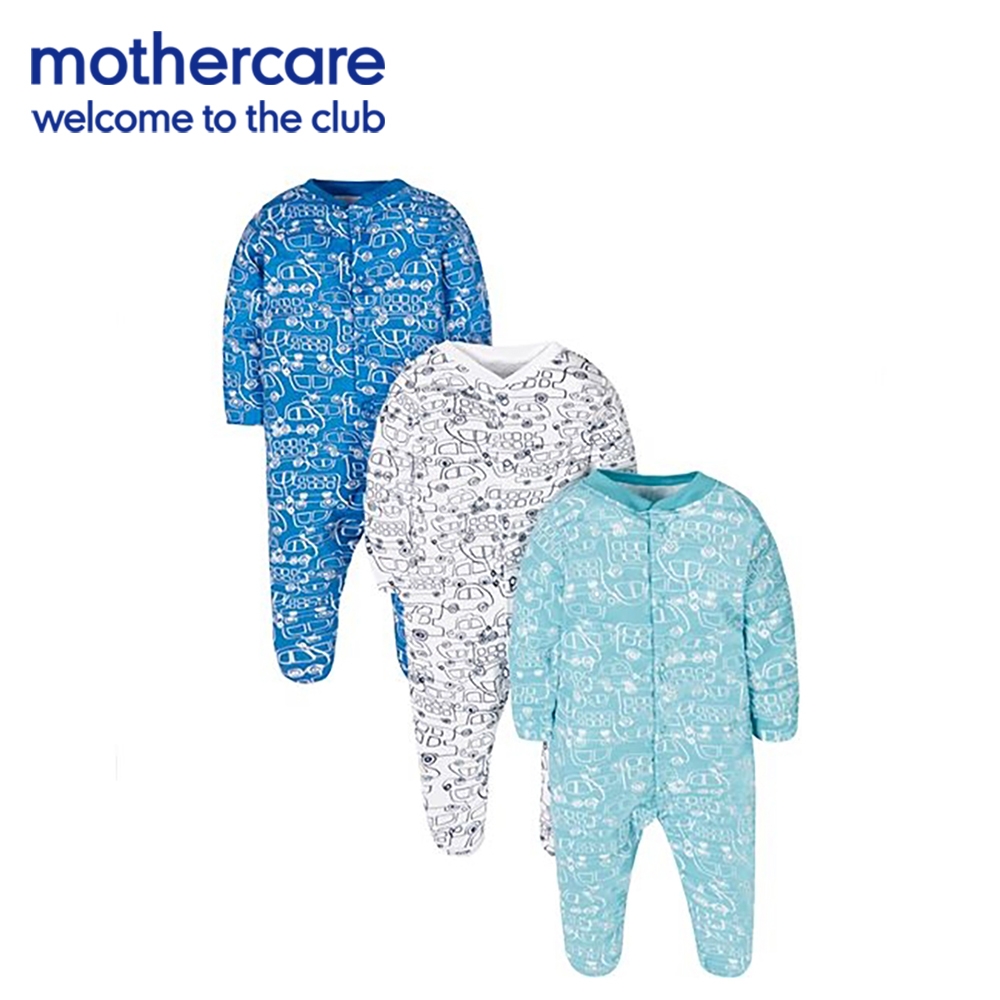 mothercare 專櫃童裝 車車袋裝睡衣/連身衣/帶腳套睡衣/居家服3入組 (3-6個月)