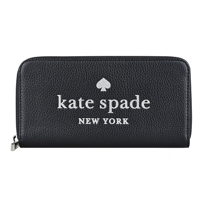 Kate Spade GLITTER金蔥LOGO荔枝紋牛皮12卡拉鏈長夾(黑)