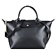 LONGCHAMP LE PLIAGE CITY奔馬LOGO水波紋設計PVC短把拉鍊手提斜背包(小/黑) product thumbnail 1