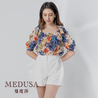 現貨【MEDUSA 曼度莎】夏日花卉露肩天絲棉上衣（M-XL）｜女上衣 女短袖上衣 天絲棉 涼感