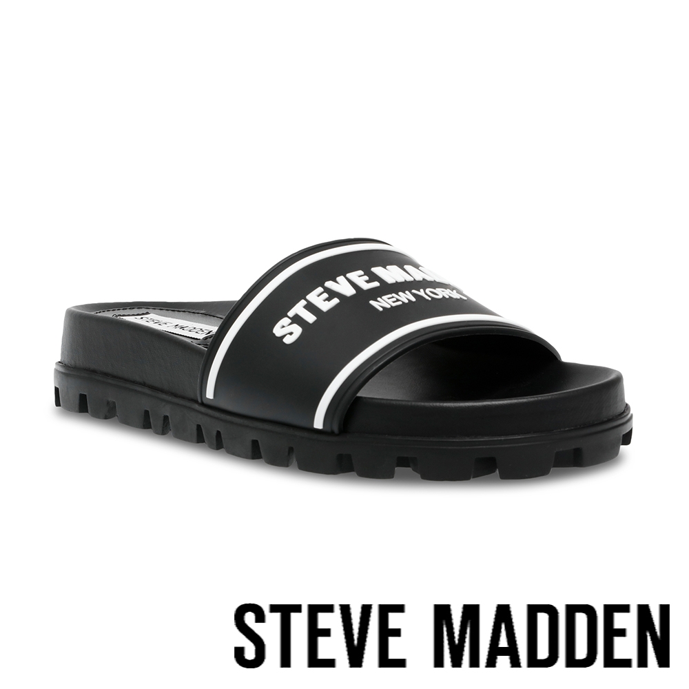 STEVE MADDEN-SNAPSHOT 潮流字母平底休閒拖鞋-黑色