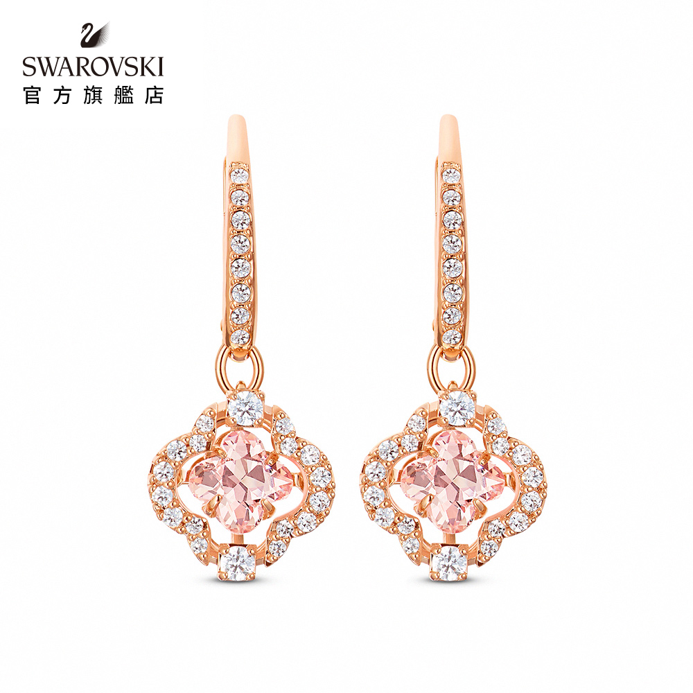 SWAROVSKI 施華洛世奇 Sparkling Dance Clover 玫金色粉紅跳舞鑽穿孔耳環