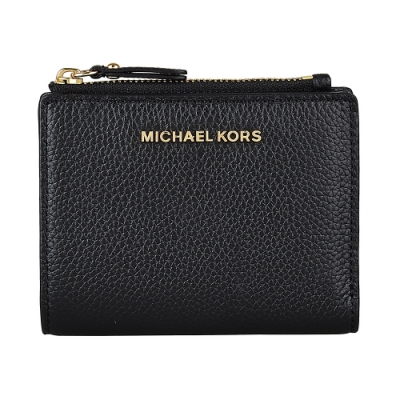 MICHAEL KORS JET SET 金字LOGO 荔枝紋牛皮8卡釦式短夾(黑)