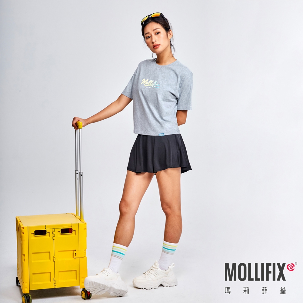 Mollifix 瑪莉菲絲 活力LOGO圓領短袖T恤 (麻花灰)、瑜珈服、背心、T恤