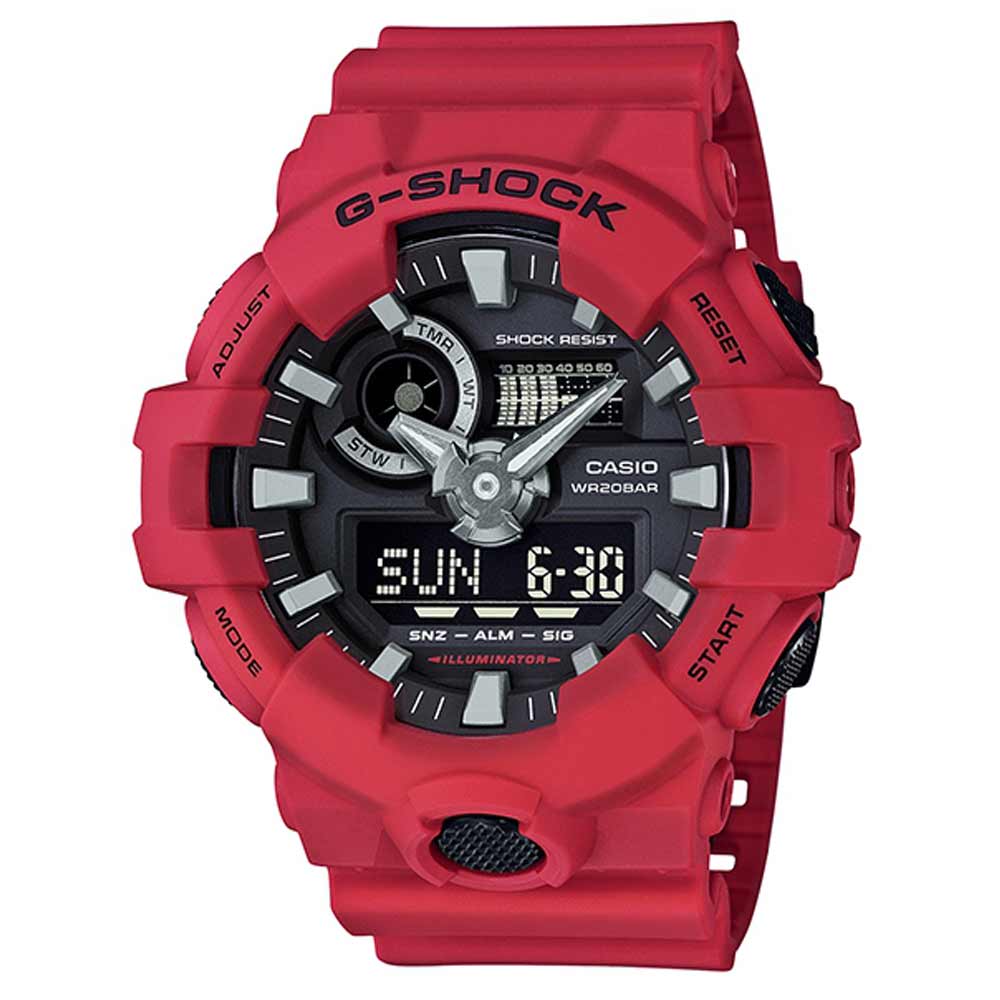 G-SHOCK創新突破金屬感搶眼視覺休閒錶(GA-700-4A)-紅X黑面/53.4mm