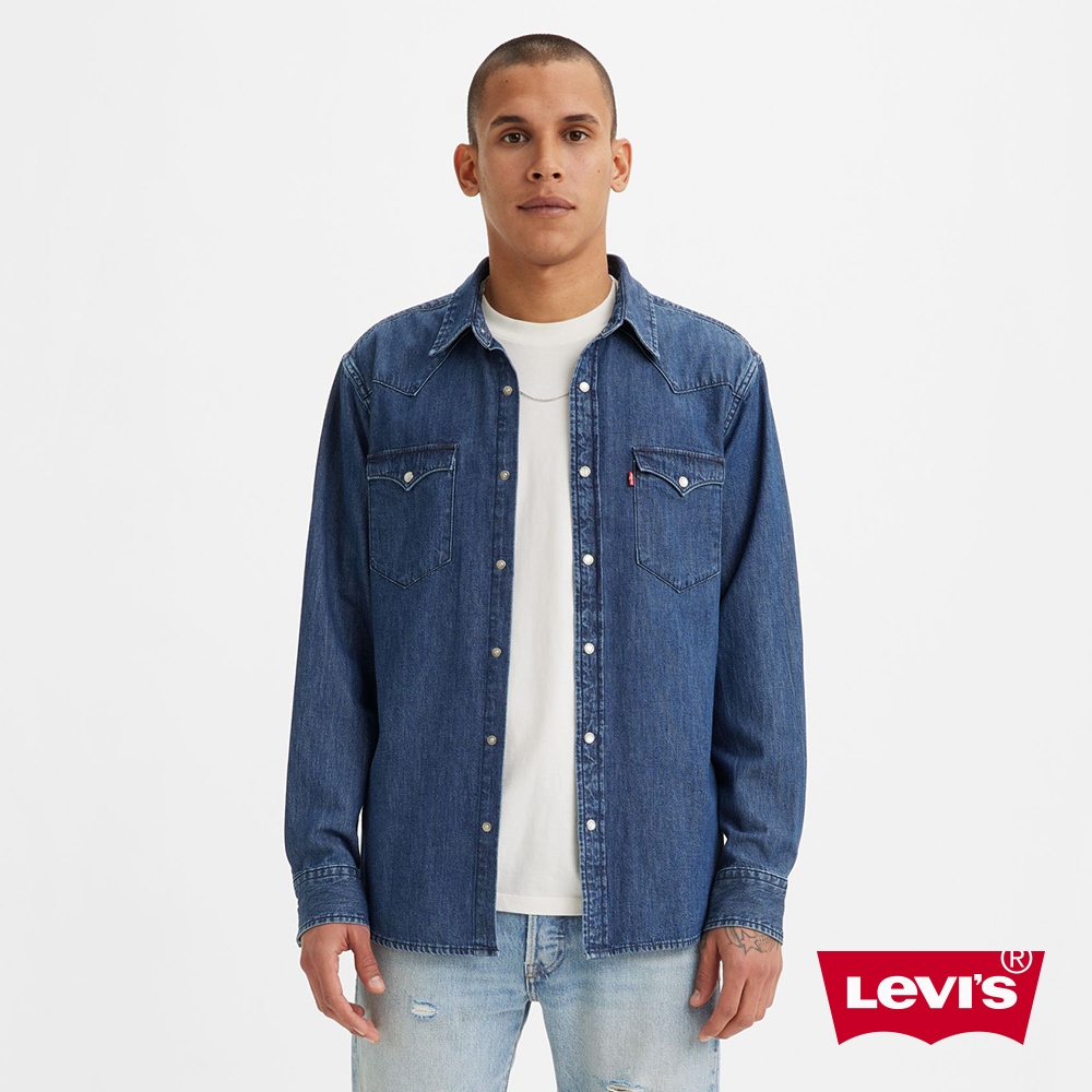 Levis 男款 合身版牛仔襯衫 / 精工深藍染石洗