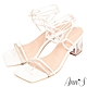 (季末換季出清)Ann’S夏日玻璃鞋-透明碎鑽一字綁帶粗跟方頭涼鞋-7.5cm-白 product thumbnail 1