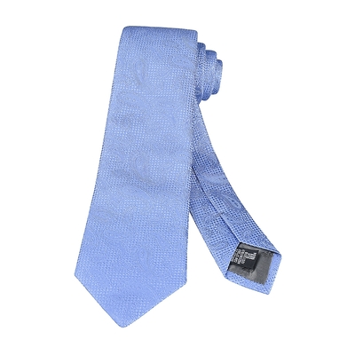 EMPORIO ARMANI內襯緹花LOGO佩斯利花紋設計真絲領帶(寬版/淺藍)