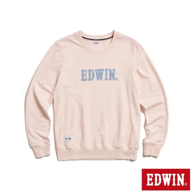 EDWIN 再生系列 CORE 刺仔繡拼布LOGO厚長袖T恤-女-淡粉紅