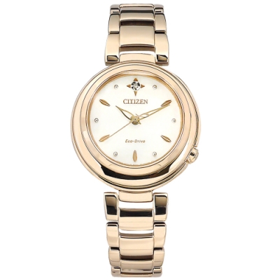CITIZEN L 光動能 天然鑽石 不鏽鋼手錶 (EM0583-84A)-銀白x鍍玫瑰金/30mm