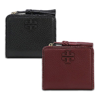 TORY BURCH TAYLO 經典LOGO編織牛皮對折釦式短夾-兩色