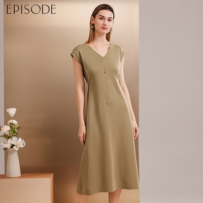 EPISODE - 舒適蠶絲收腰顯瘦V領長洋裝E43733（綠）