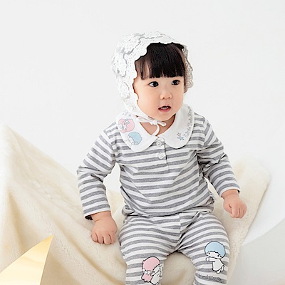 OB嚴選-美國棉．台灣製可愛雙子星彈性條紋半開襟寶寶上衣