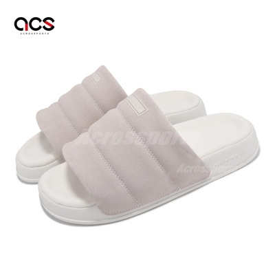 adidas 拖鞋 Adilette Essential W 女鞋 米白 白 絨面 柔軟 居家 休閒 愛迪達 IF3575