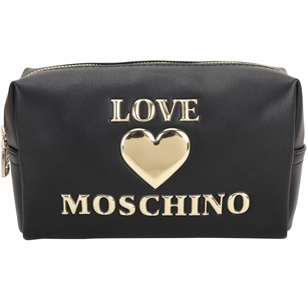 LOVE MOSCHINO 金色字母皮革手拿包/化妝包(黑色)