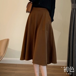 【絕版品出清】初色 復古素色遮肉中長裙-共2色-63601(M-XL可選)