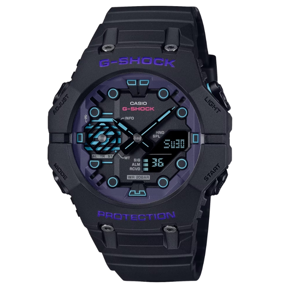 CASIO卡西歐 G-SHOCK 藍牙 未來感配色 科幻世界 多功能雙顯錶款 黑 GA-B001CBR-1A_46mm